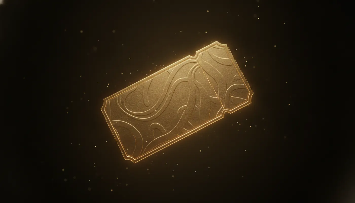 A sculpted golden membership ticket